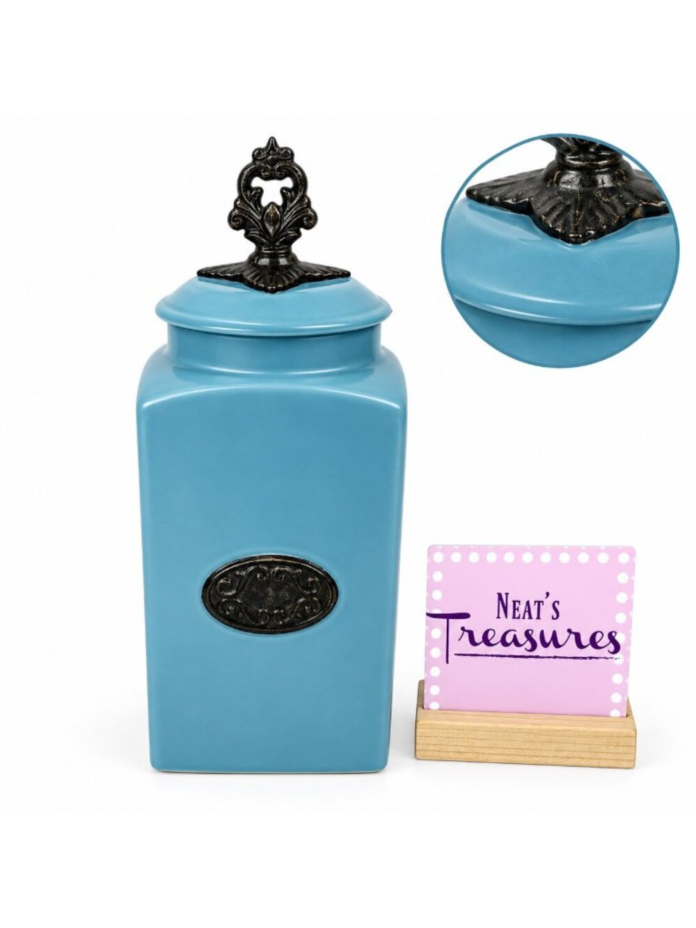 American Atelier At Home Teal Blue Square 13" Tall Rubber Seal Lid Canister Jar